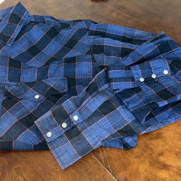 Canyon Guide Outfitters Men’s 3X Blue Plaid Western Snap Button Up Shirt - Picture 6 of 7